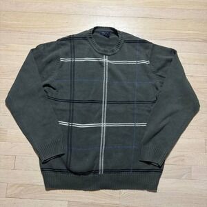 Dockers 90s Men's Vintage 100% Cotton Plaid Sweater Olive Green LT/GL